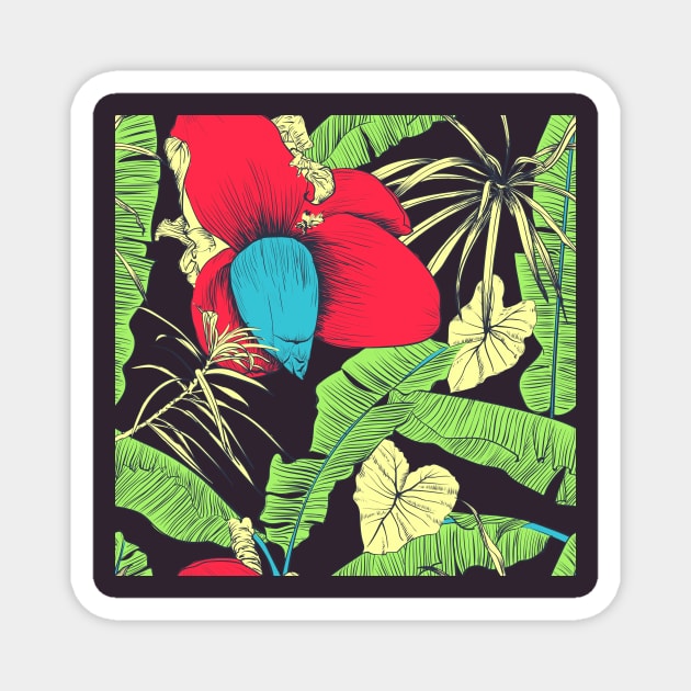 Seamless tropical pattern with banana palms Magnet by Olga Berlet