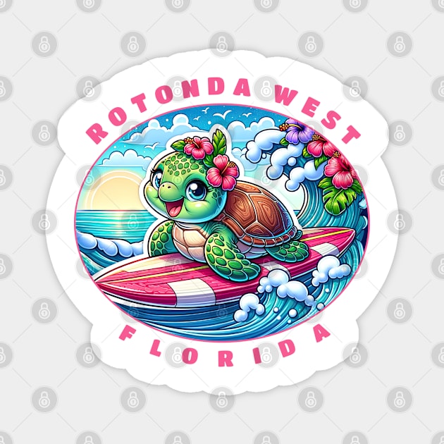 Rotonda West Florida Girls Cute Surfing Sea Turtle Magnet by grendelfly73