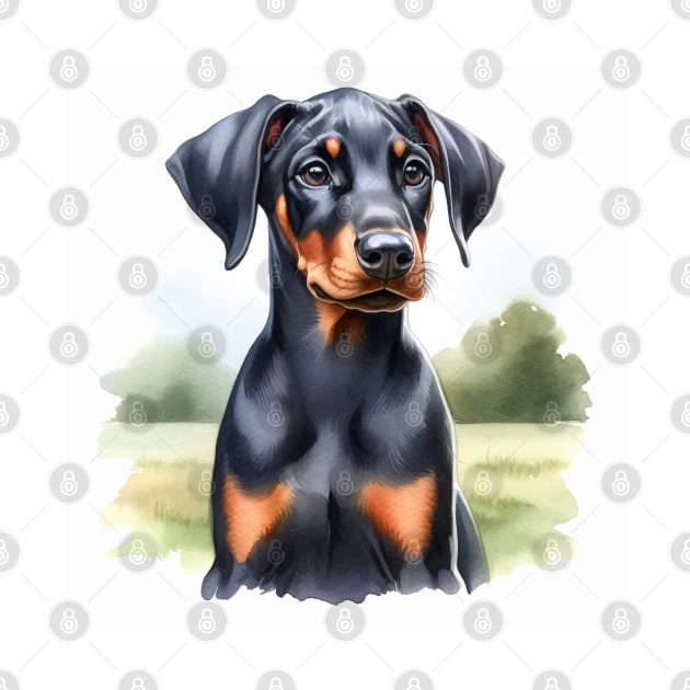 Watercolor Doberman Pinscher Puppies - Cute Puppy by Aquarelle Impressions