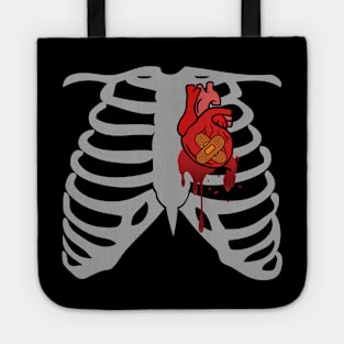 Halloween Costume Ribcage Bleeding Heart Funny Spooky Scary Skeleton Gift Tote