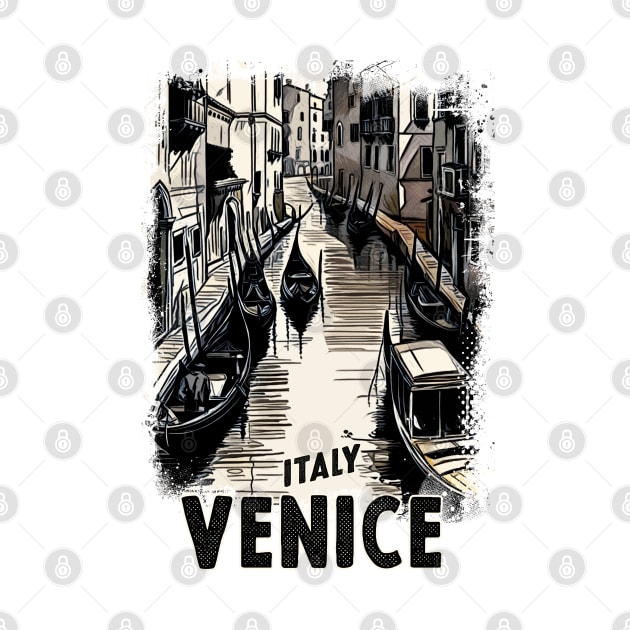 Venice Italy Vintage Travel Postcard Art Style Retro Mid Century illustration by Naumovski