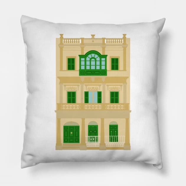 Traditional Maltese Villa Pillow by JustGottaDraw