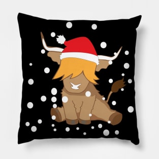 Cute highland cow christmas t shirt snow Pillow