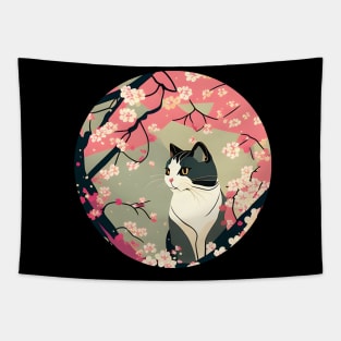 Cat Sakura Japanese Kawaii - Cherry Blossom Lover Tapestry