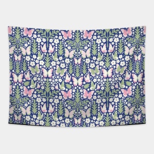 BUTTERFLY DAMASK GEOMETRIC BOTANICAL FLORAL PATTERN BLUE PINK GREEN Tapestry