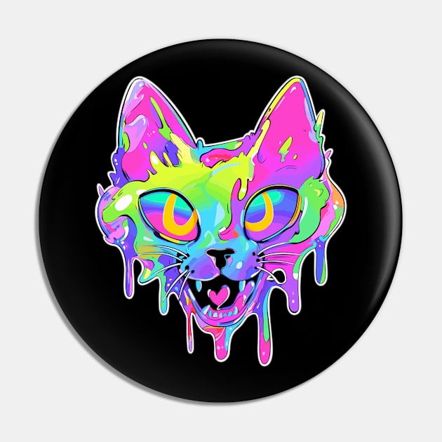 Psychedelic Party Cat EDM Festival Rave Pin by QQdesigns