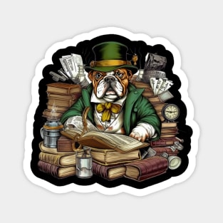 Accountant English Bulldog t-shirt design, a bulldog wearing a green visor and holding a ledger Magnet