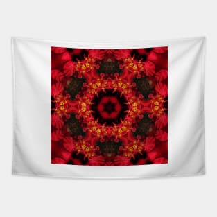 hexagonal floral fantasy of a red and gold hibiscus Tapestry