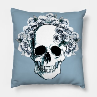 Sage Tribe floral Skull With blue roses Pillow