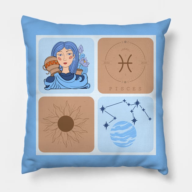 Hand Drawn Pattern Aquarius Zodiac Art Pillow by i am Cuta