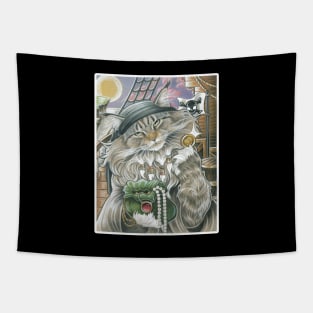 Cat Pirate Treasure - White Outlined Version Tapestry