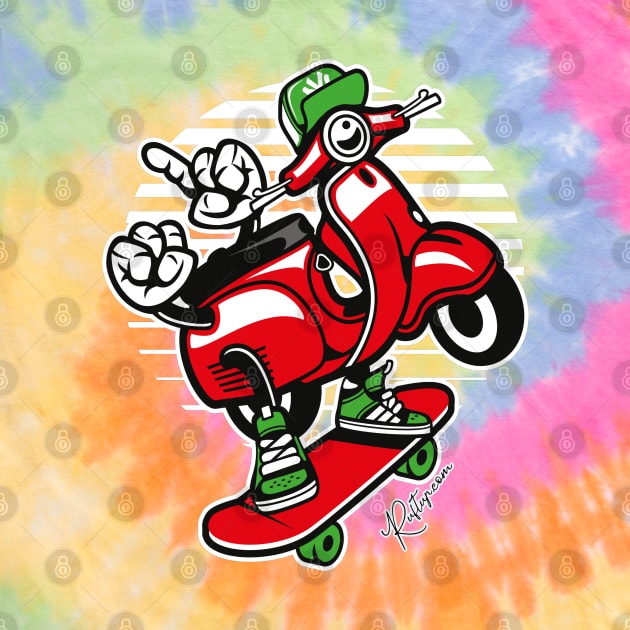 Red Scooter Skater Skateboarder by RuftupDesigns