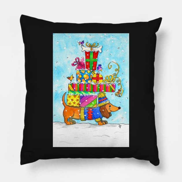 Dachshund Merry Christmas Pillow by nicolejanes