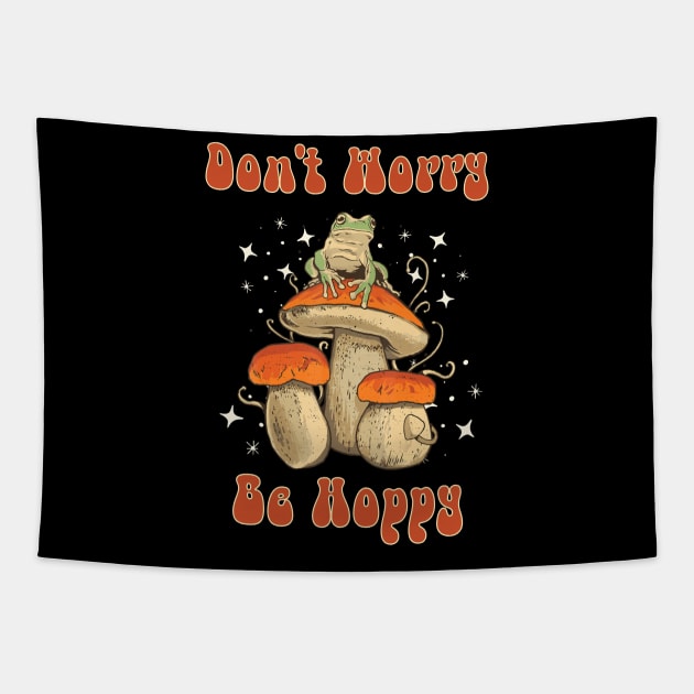 Vintage Cute Frog Retro Mushroom Types of Frogs Cottagecore Frog Lover Tapestry by Mochabonk