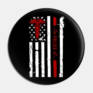 Police Heartbeat Flag American Pin