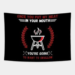 Retro Cooking Meat Grill Barbecue Party Funny sayings Tapestry