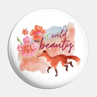 Wild Beauty Watercolour Fox and Flowers Pin