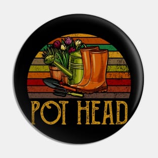 Pot Head Stone Flowers Vintage Pin