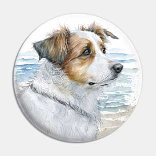 Jack Russell Terrier at the Beach Watercolor Pin