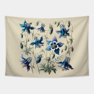 Blue columbine Flowers Vintage Botanical Tapestry