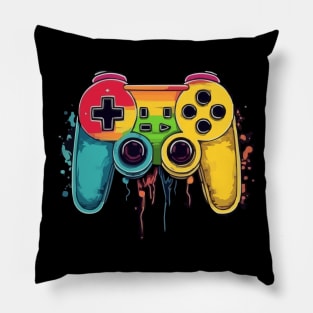Retro Rainbow Video Game Console Controller for Gamer Pillow