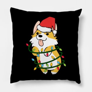 Corgi Santa Hat Christmas Tree Xmas Lights Corgmas Dog Lover Pillow