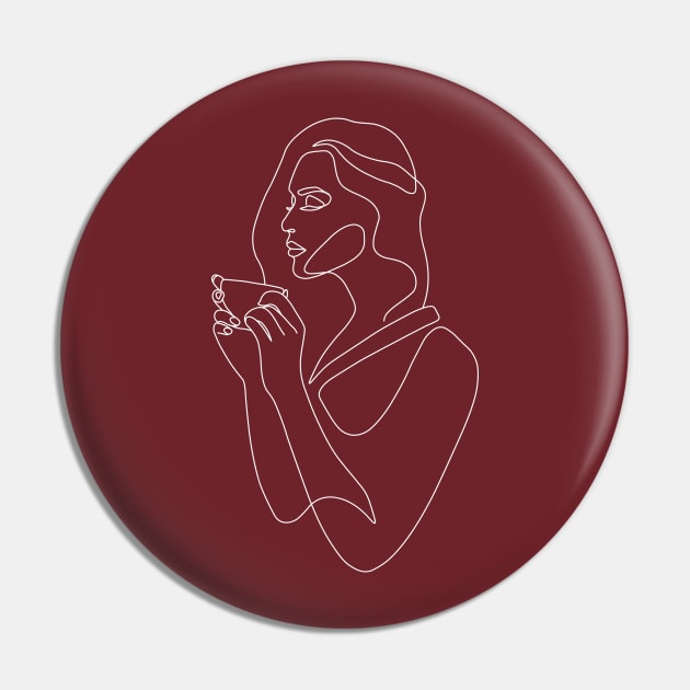 Woman Drinking Coffee Monoline Pin by Vanilla & Lavender Design