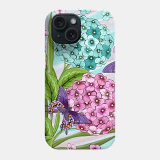 Hydrangea Flowers And Swallowtail Butterflies Phone Case