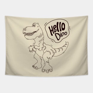 line art illustration of a monochrome dinosaur for kids coloring page Tapestry