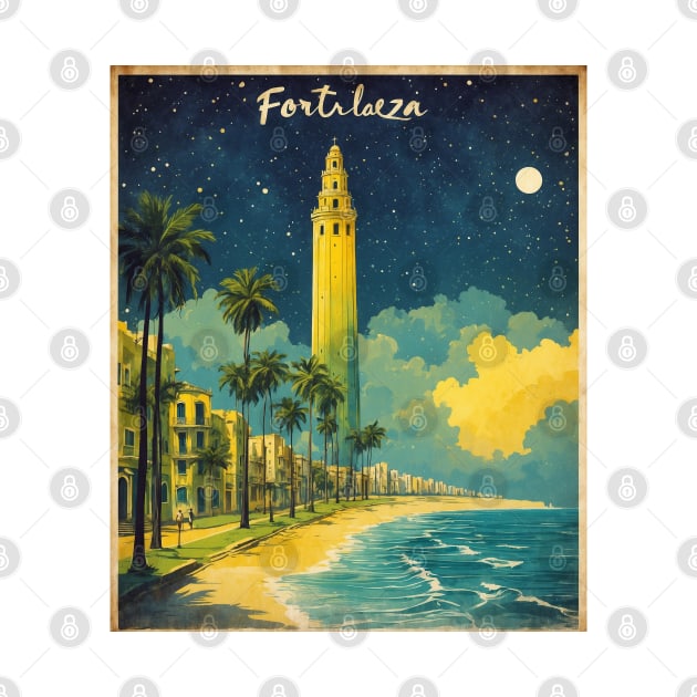 Fortaleza Brazil Starry Night Vintage Tourism Travel Poster by TravelersGems