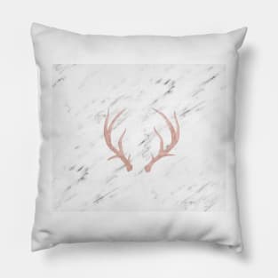 Rose gold antlers - soft white marble Pillow