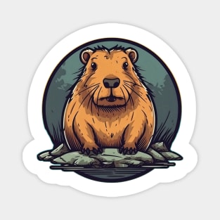 Cute capybara in pong. Cartoon logo illustration Magnet