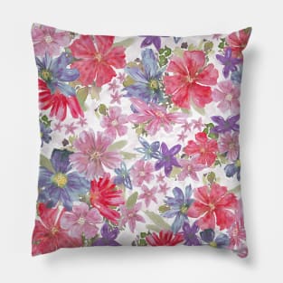 Pink, fuchsia and purple watercolor flowers Pillow