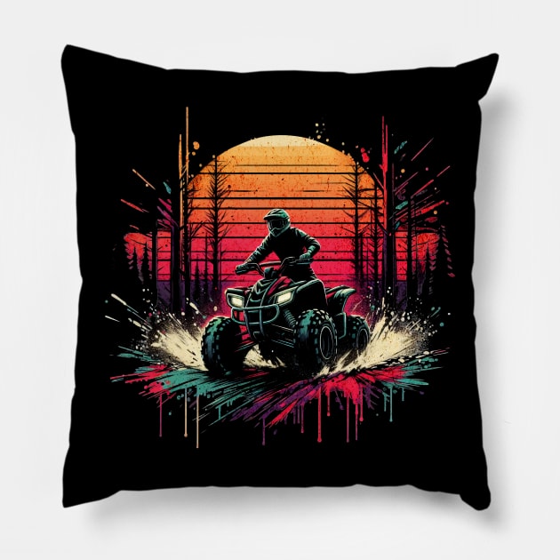 Quadbike Coniferous Forest Design Pillow by Miami Neon Designs