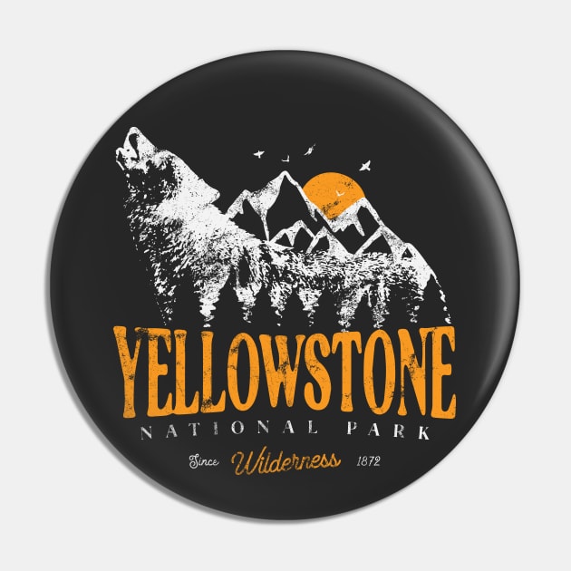 Yellowstone US National Park Wolf Mountains Adventure Vintage Pin by Fitastic