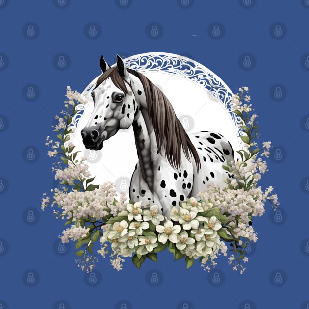 Cartoon Tattoo Art Of Appaloosa With Border Of Syringa Flowers by taiche