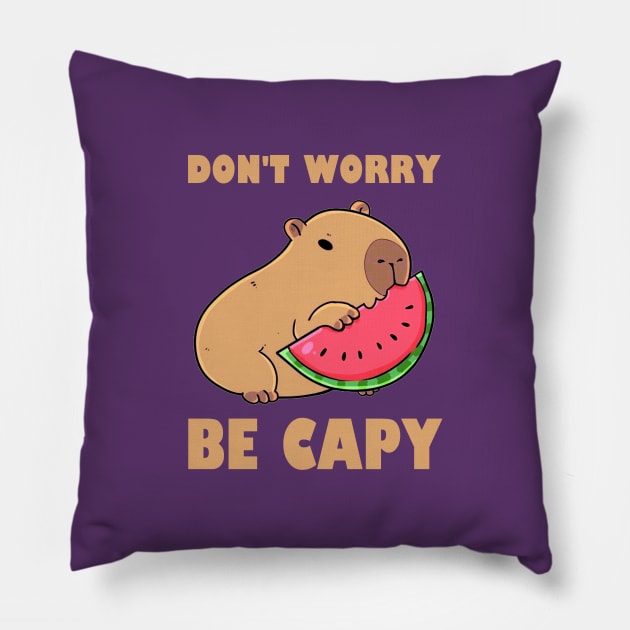 Don't Worry Be Capy - Capybara Pillow by AbundanceSeed