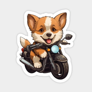 Cartoon Dog Rides Motorcycle to Fun Magnet