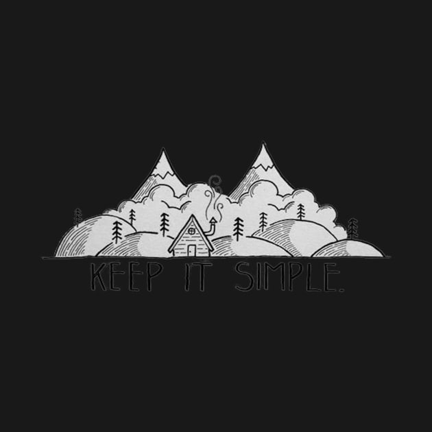Keep it simple, house in the middle of the mountains - Digital pencil drawing - B&W by euror-design