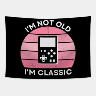 I'm not old, I'm Classic | Handheld Console | Retro Hardware | Vintage Sunset | Gamer girl | '80s '90s Video Gaming Tapestry