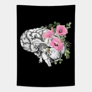 Brain Floral pink flowers, Mental Health awareness Tapestry