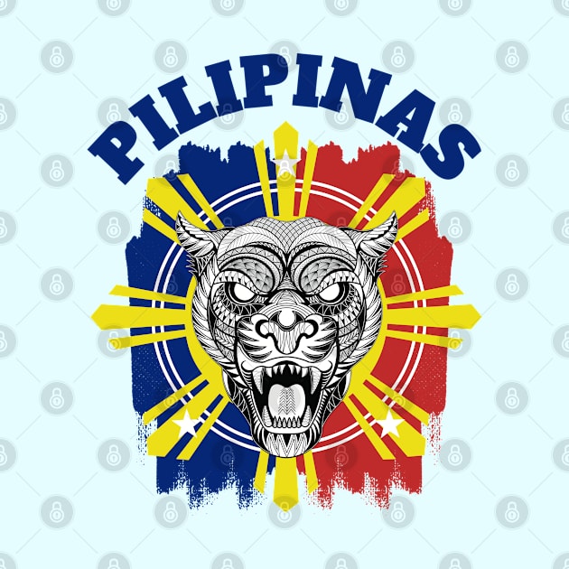 Tribal line Art Tiger x Philippine Flag by Pirma Pinas