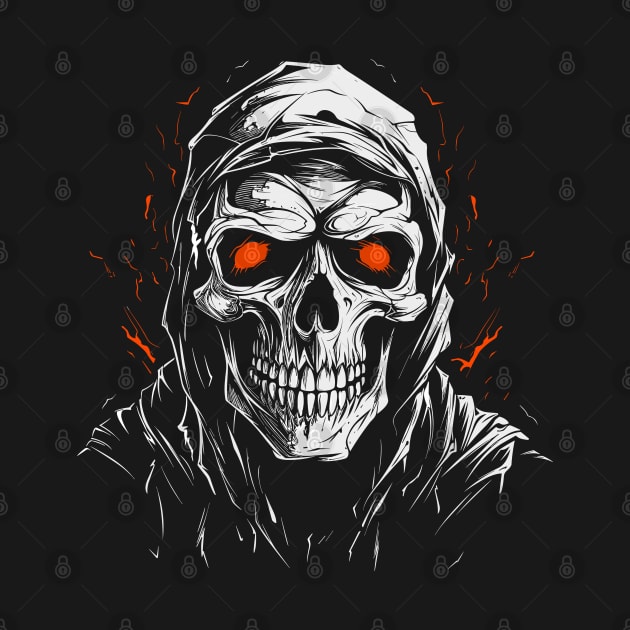 Skull in a Hood with Orange Eyes by wordwearstyle