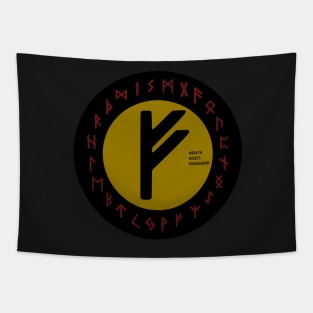 Yellow Fehu Elder Futhark | Viking Rune Symbol Tapestry