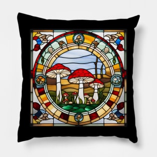 Woodsy Mushroom Family Stained Glass Pillow