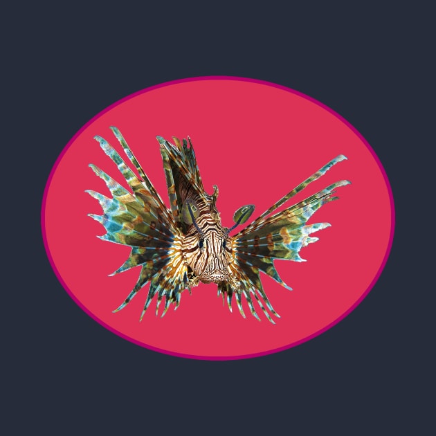 Lionfish abstract | Underwater Art Floating Fish | Variation on Viva Magenta background | by Ute-Niemann