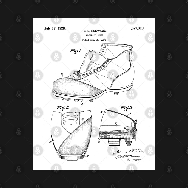 Football Shoe Patent - American Football Boot Coach Fan Football Lover Art - White by patentpress