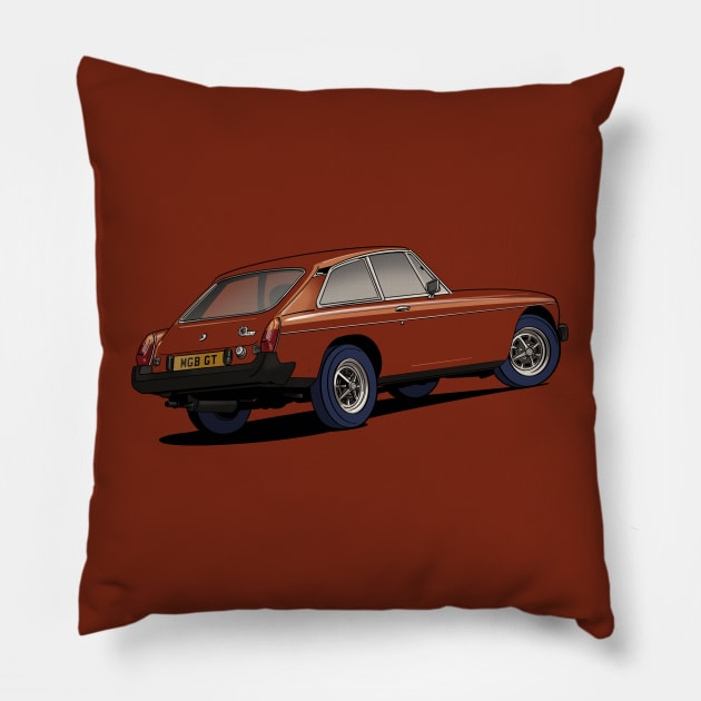 'Rubber Bumper' MGB GT Coupé classic car in 1970's brown Pillow by Webazoot