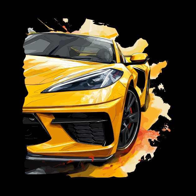 Accelerate Yellow C8 Corvette Graphic Big and Bold on Front and Back of T shirt Supercar Racecar by Tees 4 Thee