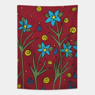 BLUE Floral Flower Painting Tapestry